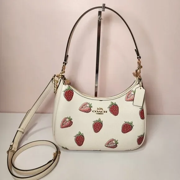 NWT Coach CAL67 Teri Hobo Bag With Strawberry Print Gold/Chalk - Picture 1 of 7